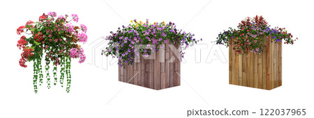 decorative flower in a pot isolated on white background, 3D illustration, cg render 122037965