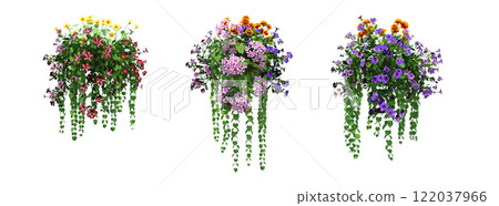 decorative flower in a pot isolated on white background, 3D illustration, cg render 122037966
