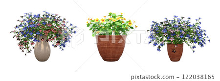 decorative flower in a pot isolate on a transparent background, 3D illustration, cg render decorative flower in a pot isolate on a transparent background, 3D illustration, cg render 122038165