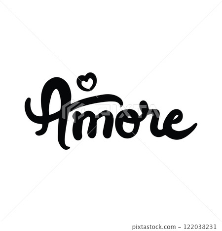 Hand Drawn Amore Calligraphy with Heart Icon Hand Drawn Amore Calligraphy with Heart Icon 122038231