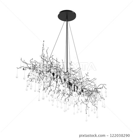 chandelier on the ceiling isolated on transparent background, hanging lamp, pendant light, 3D illustration, cg render chandelier on the ceiling isolated on transparent background, hanging lamp, pendant light, 3D illustration, cg render 122038290