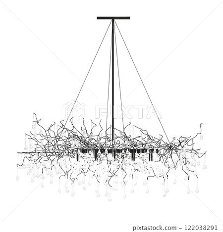 chandelier on the ceiling isolated on transparent background, hanging lamp, pendant light, 3D illustration, cg render 122038291