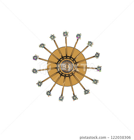 chandelier on the ceiling isolated on transparent background, hanging lamp, pendant light, 3D illustration, cg render chandelier on the ceiling isolated on transparent background, hanging lamp, pendant light, 3D illustration, cg render 122038306