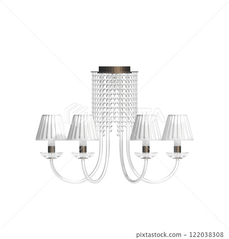 chandelier on the ceiling isolated on transparent background, hanging lamp, pendant light, 3D illustration, cg render 122038308