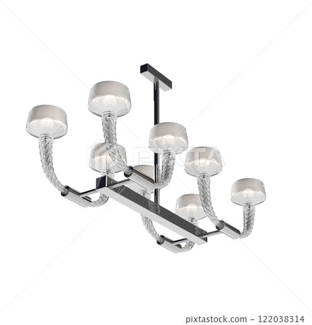 chandelier on the ceiling isolated on transparent background, hanging lamp, pendant light, 3D illustration, cg render 122038314