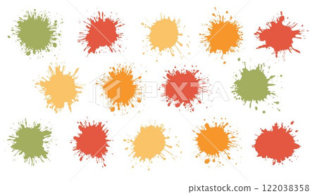 Set of Multicolored spots and drops of paint. Vector watercolor splashes for your design 122038358