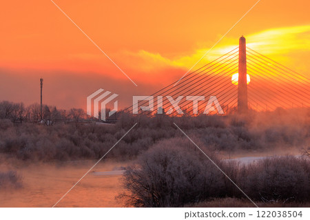 River fog on the Tokachi River River fog on the Tokachi River 122038504