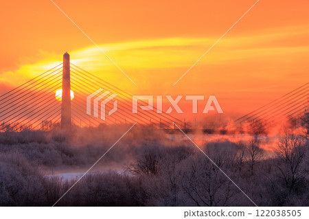 River fog on the Tokachi River 122038505
