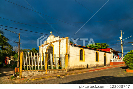 Church in Catarina, Nicaragua near Laguna de Apoyo with a stormy sky in the background 122038747