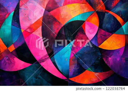 Vibrant Geometric Abstract Art with Neon Colors 122038764
