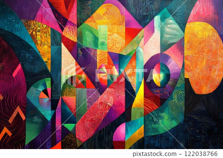 Vibrant Geometric Abstract Art with Neon Colors Vibrant Geometric Abstract Art with Neon Colors 122038766