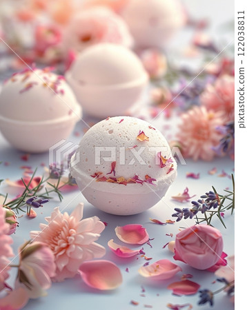 Luxurious Floral Bath Bombs with Rose and Lavender Petals Luxurious Floral Bath Bombs with Rose and Lavender Petals 122038811
