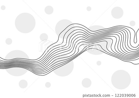Abstract background of black and white wavy stripes with gray circles on a white background. Illusion. Eps 10 122039006