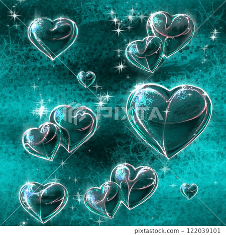 Seamless pattern with hearts on the blue-green background.  122039101