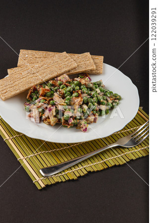 Clouds partially conceal the moon over serene Lviv, Ukraine 122039291