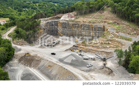 Sand open-pit mining quarry with processing plant for crushed stone. Extracting of natural resources for construction industry 122039370