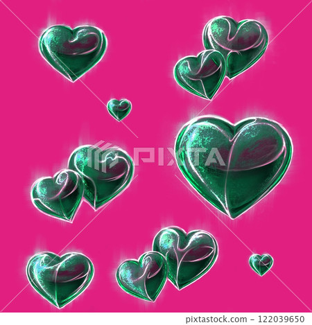 Seamless pattern with green hearts on the pink background. Seamless pattern with green hearts on the pink background. 122039650