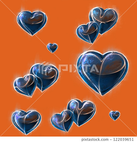Seamless pattern with blue hearts on the orange background. Seamless pattern with blue hearts on the orange background. 122039651