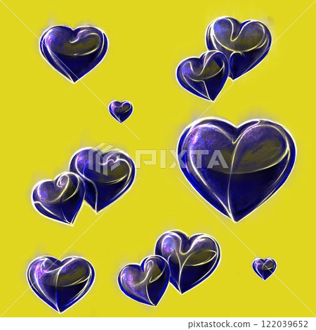 Seamless pattern with blue hearts on the yellow background. Seamless pattern with blue hearts on the yellow background. 122039652