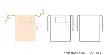 Set of Long Bistro Aprons technical fashion illustration. Chef uniform for cooking beige cartoon Flat sketch outline 122040310