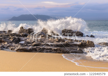 浪花拍岸，海龜產卵地，長田稻中濱，屋久島（冬） 122040579