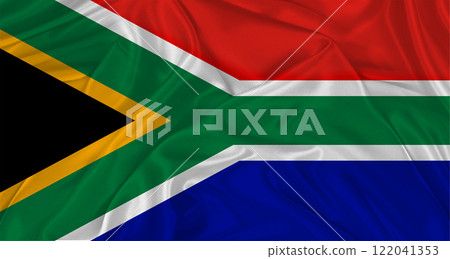 Realistic South Africa flag waving, close up of flag of South Africa with cloth texture 122041353