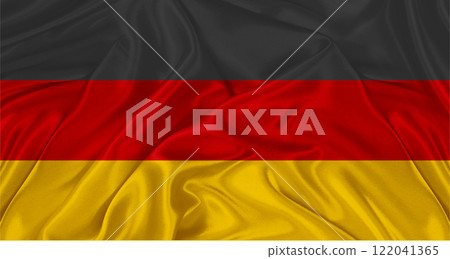 Close up of flag of Germany with cloth texture. Realistic Germany flag waving Close up of flag of Germany with cloth texture. Realistic Germany flag waving 122041365