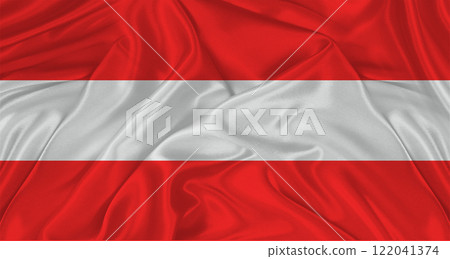 Realistic Austria flag waving. Close up of flag of Austria with cloth texture Realistic Austria flag waving. Close up of flag of Austria with cloth texture 122041374