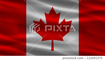Canada flag with fabric texture waving. Close up of flag of Canada with cloth texture. Canada flag with fabric texture waving. Close up of flag of Canada with cloth texture. 122041375