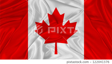 Realistic Canada flag waving. Close up of flag of Canada with cloth texture. Realistic Canada flag waving. Close up of flag of Canada with cloth texture. 122041376
