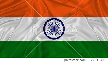 Close up of flag of India with cloth texture. Realistic flag of India waving in the wind 122041398