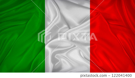 Close up of flag of Italy with cloth texture. Realistic Italy flag waving 122041400