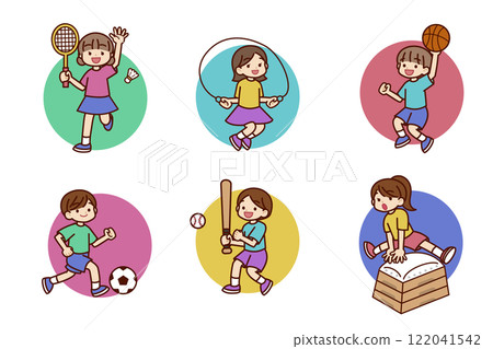 孩子們參加運動會和足球的插圖集 122041542