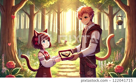 Valentine's chocolate in the forest of cat-eared characters 122041715
