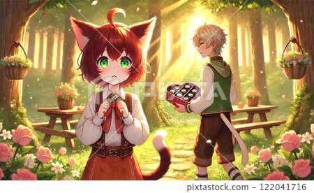 Emotional Valentine's Day moments with cat-eared characters 122041716