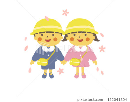 幼稚園小朋友手牽手，櫻花翩翩起舞 122041804