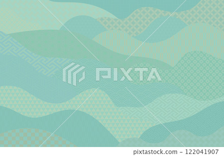 Wave, sea Japanese pattern background vector illustration Abstract background Green Yellow-green 122041907