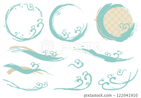 波浪圖案框架，治療組向量圖淺藍色金海飛濺 122041910