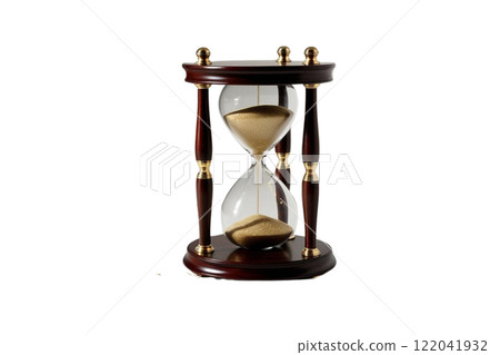 an Hourglass, makes sand into gold coin on the white background 122041932