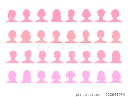 32 種女性臉部輪廓套裝(正面、粉紅色、上半身、髮型變化)輪廓素材 32 種女性臉部輪廓套裝(正面、粉紅色、上半身、髮型變化)輪廓素材 122041954
