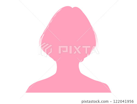 匿名個人資料中鮑伯頭髮型（正面，粉紅色，上身）女性的特寫剪影 122041956