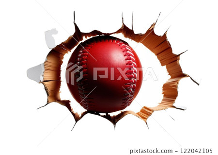 baseball bursting through a hole on the white background baseball bursting through a hole on the white background 122042105