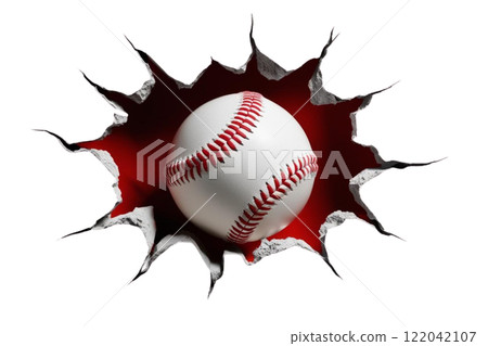 baseball bursting through a hole   on the white background 122042107