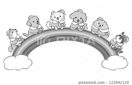 笑狗和彩虹的圖像插畫（訓練課程、狗幼兒園、狗學校等） 122042120