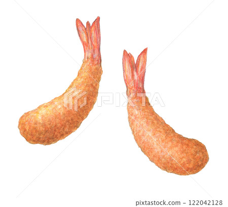 Fried shrimp, hand-drawn, watercolor 122042128