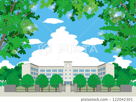 新綠季節的校舍插圖 122042301