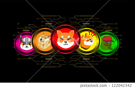 the best of meme coin crypto currency logo. dogecoin,shiba inu,floki inu, bonk coin, pepe coin the best of meme coin crypto currency logo. dogecoin,shiba inu,floki inu, bonk coin, pepe coin 122042342
