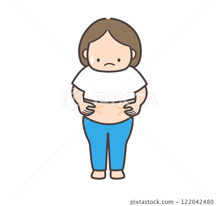 女人捏肚子肉的插圖 122042480