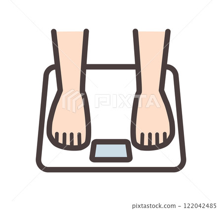A simple and deformed illustration of a foot standing on a weight scale A simple and deformed illustration of a foot standing on a weight scale 122042485