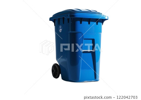 blue garbage bin on the white background  122042703